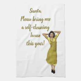 Editable Retro Lady Self Clean House Anfrage Geschirrtuch