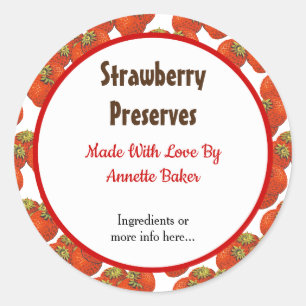 Editable Retro Strawberry Muster Canning Labels Runder Aufkleber
