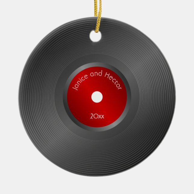 Editable Retro Vinyl Record Christmas Keramik Ornament (Vorne)