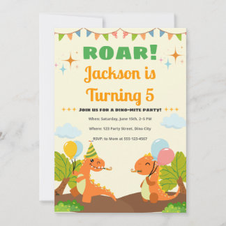 Editable Roarsome Dinosaur Birthday Einladung