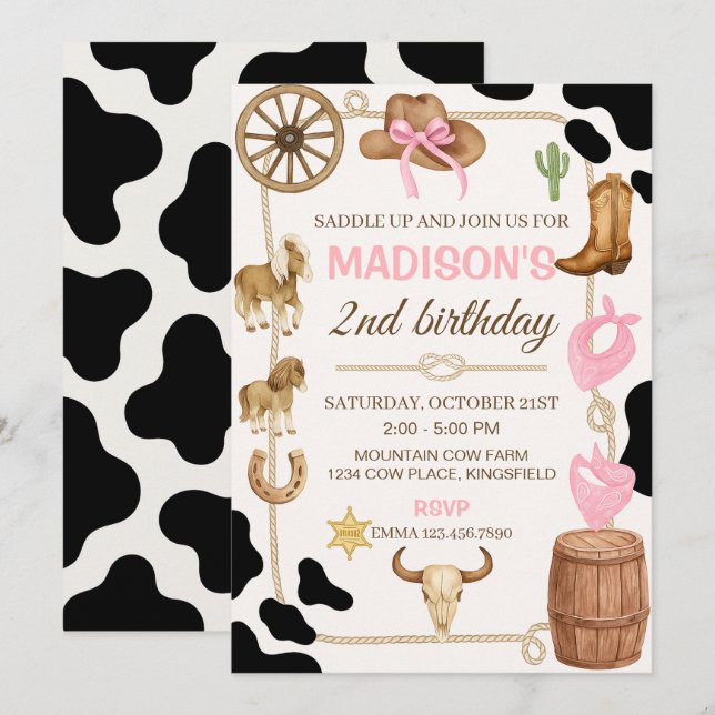 Editable Rodeo Cowgirl Einladung (Vorne/Hinten)