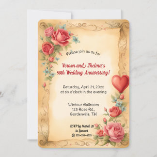 Editable Romantische Rose und Rotes Herz Einladung