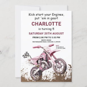 Editable rosa Dirt Bike Einladung Geburtstag