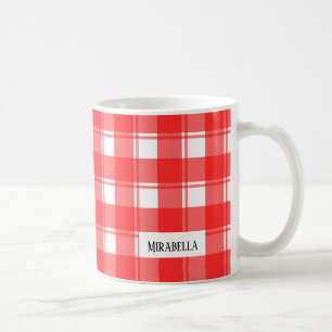 Editable Rot und Weiß Land Strichen Kariert Kaffeetasse