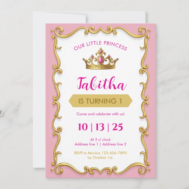 Editable Royal Ball Princess Birthday Invites Einladung (Vorderseite)