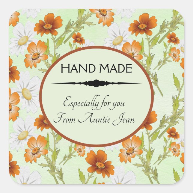 Editable Rust Floral Square Labels Quadratischer Aufkleber (Vorderseite)