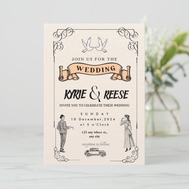 Editable Rustic Wedding Einladung Set & RSVP Bund (Stehend Vorderseite)