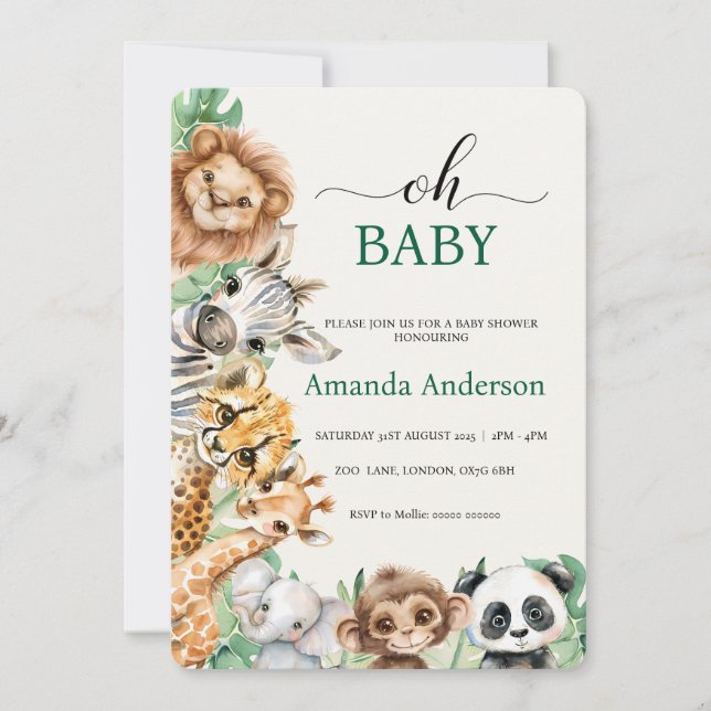 Editable Safari Baby Shower Invitation Template (Devant)