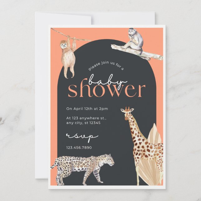 Editable Safari Jungle Animals Baby Showeinladung Einladung (Vorderseite)