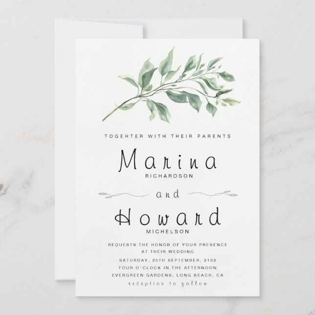 Editable Sage Green Botanical Wedding Invitation  Einladung (Vorderseite)