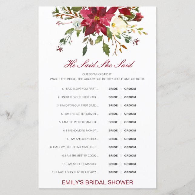 Editable sagte, sie sagte Polterabend Game (Vorderseite)