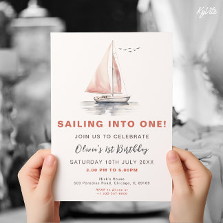 Editable Sailboat Birthday Einladung - Rosa