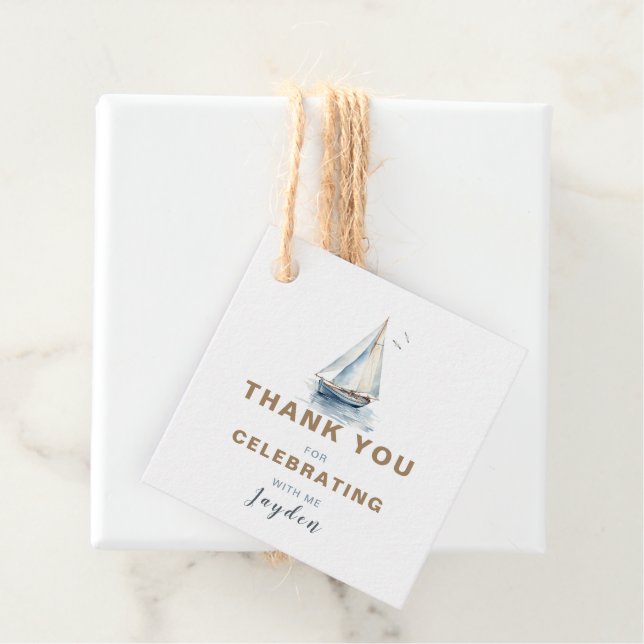 Editable Sailboat Square Danke Tag - Blau Geschenkanhänger (Beispiel)