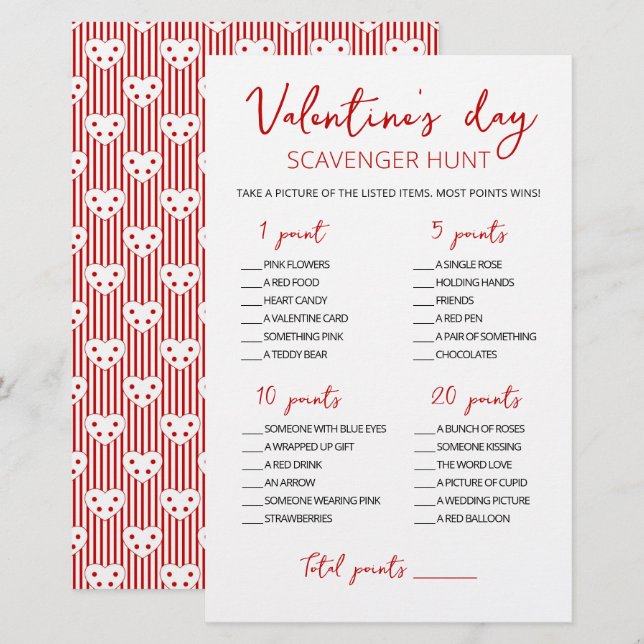 Editable Scavenger Hunt Valentine's Day Spiel (Vorne/Hinten)