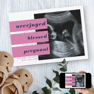 Editable Schlagzeilen 2 Foto Navy Pink Pregnance Ankündigung