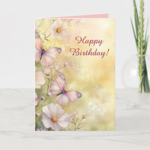 Editable Schmetterlinge und Blume zum Geburtstag Karte