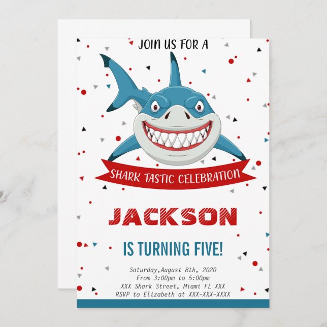 Editable Shark Birthday Einladung (Vorne/Hinten)