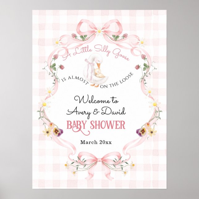 Editable Silly Goose Baby Shower Pink Bow Poster (Vorne)