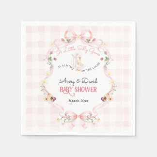 Editable Silly Goose Baby Shower Pink Bow Serviette