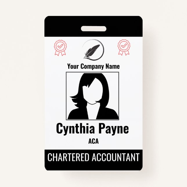 Editable Simple Black & White Employee ID Badge Ausweis (Vorderseite)