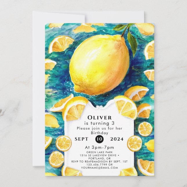 Editable Simple Lemon Birthday Einladung (Vorderseite)