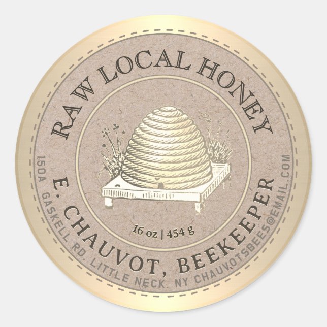 Editable Skep Honey Kraft Honey Jar Label Runder Aufkleber (Vorderseite)