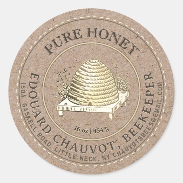 Editable Skep Honey Kraft Honey Jar Label Runder Aufkleber (Vorderseite)
