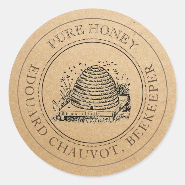 Editable Skep Honey Kraft Honey Jar Lid Label Runder Aufkleber (Vorderseite)