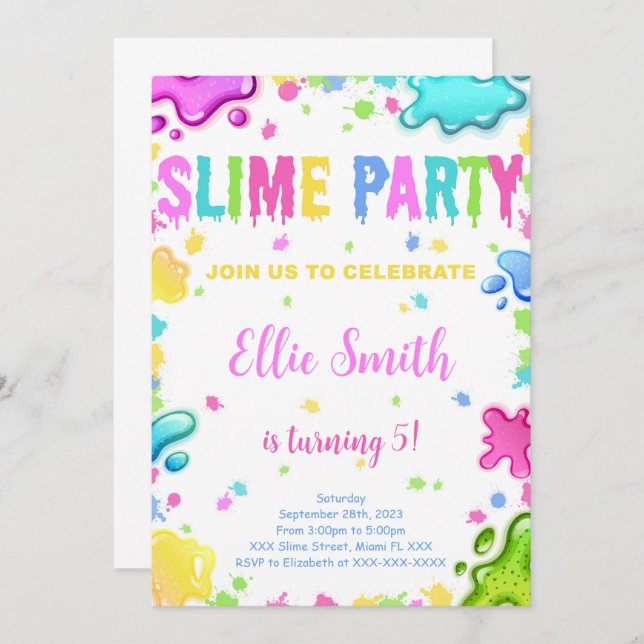 Editable Slime Birthday Einladung (Vorne/Hinten)