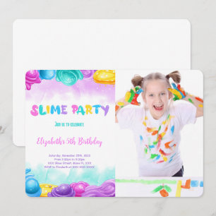 Editable Slime Birthday Party Foto Einladung
