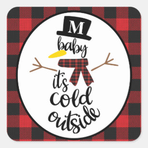 Editable Snowman Red & Black Buffalo Kariert Quadratischer Aufkleber