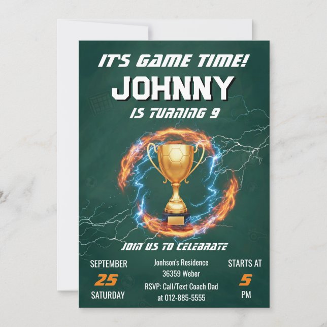 Editable Soccer Birthday Party Invitation Einladung (Vorderseite)