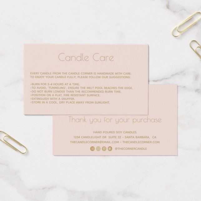 Editable Soy Candle Care Card mit LogoBlush (Büro)