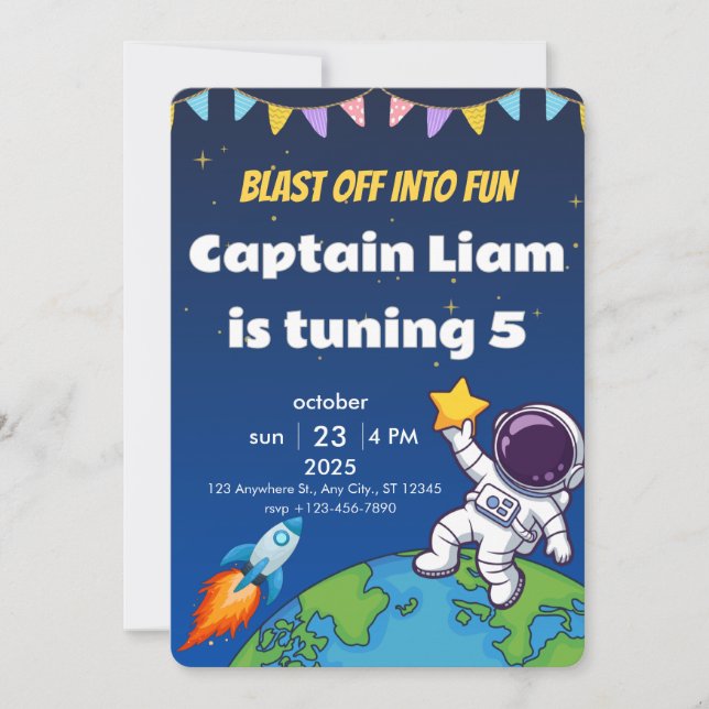 Editable Space Explorer Birthday Invite Einladung (Vorderseite)