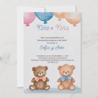 Editable Spanish Teddy Bear Gender Reveal Einladung