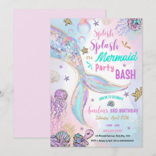 Editable Sparkle Mermaid Party Einladung Pool Gir