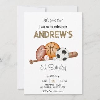 Editable Sport All-Star Thema Geburtstagsparty Einladung