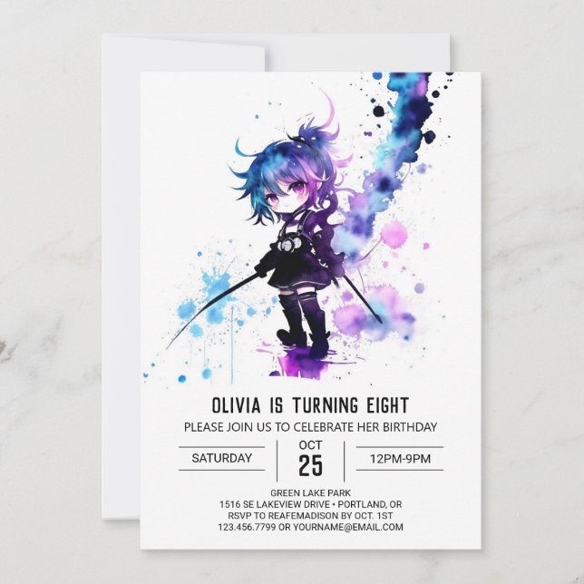 Editable Spy Ninja Digital Girl Birthday Einladung (Vorderseite)