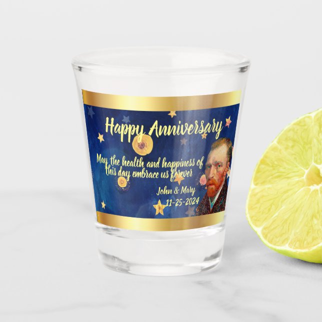 Editable Starry Night Anniversary Glass Schnapsglas (Vorderseite)