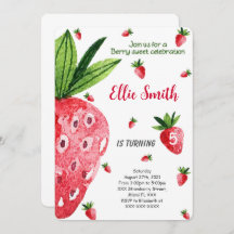 Editable Strawberry Birthday Einladung