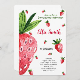 Editable Strawberry Birthday Einladung