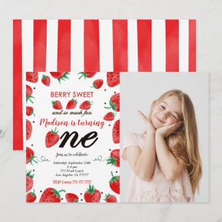 Editable Strawberry Foto Einladung