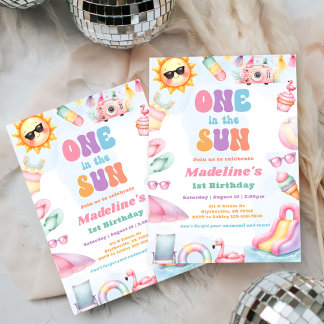Editable Summer One In The Sun Birthday Party  Einladung