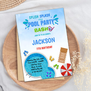 Editable Summer Swim Bash Einladung für Kinder