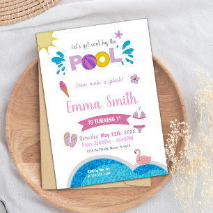 Editable Summer Swim Party Einladung für Mädchen