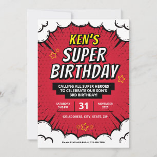 Editable Super Hero Birthday Party lädt ein Einladung