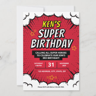 Editable Super Hero Birthday Party lädt ein Einladung