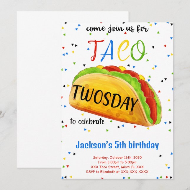 Editable Taco Birthday Einladung (Vorne/Hinten)