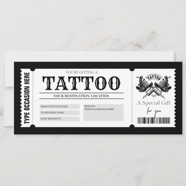 EDITABLE Tattoo bekommt einen Geschenkgutschein Einladung (Vorderseite)