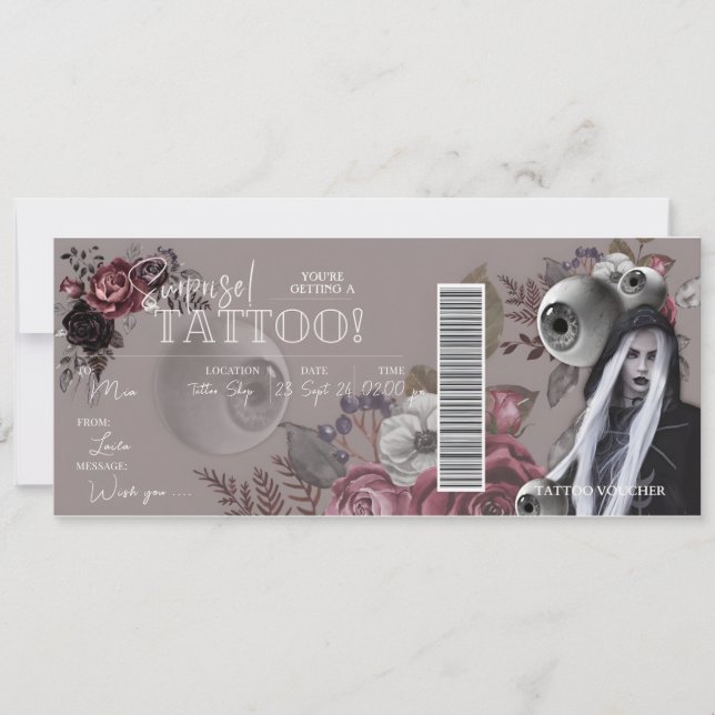 EDITABLE Tattoo Birthday Geschenkgutschein Einladung (Vorderseite)